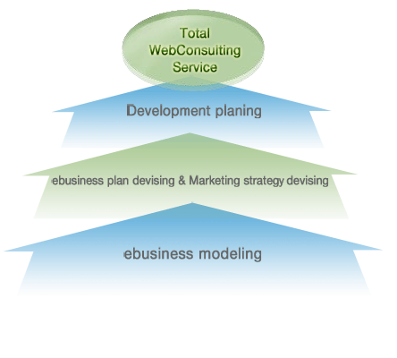 eBusiness modeling -> ebusiness plan devising & Marketing strategy devising -> Development planing -> Total WebConsulting Service